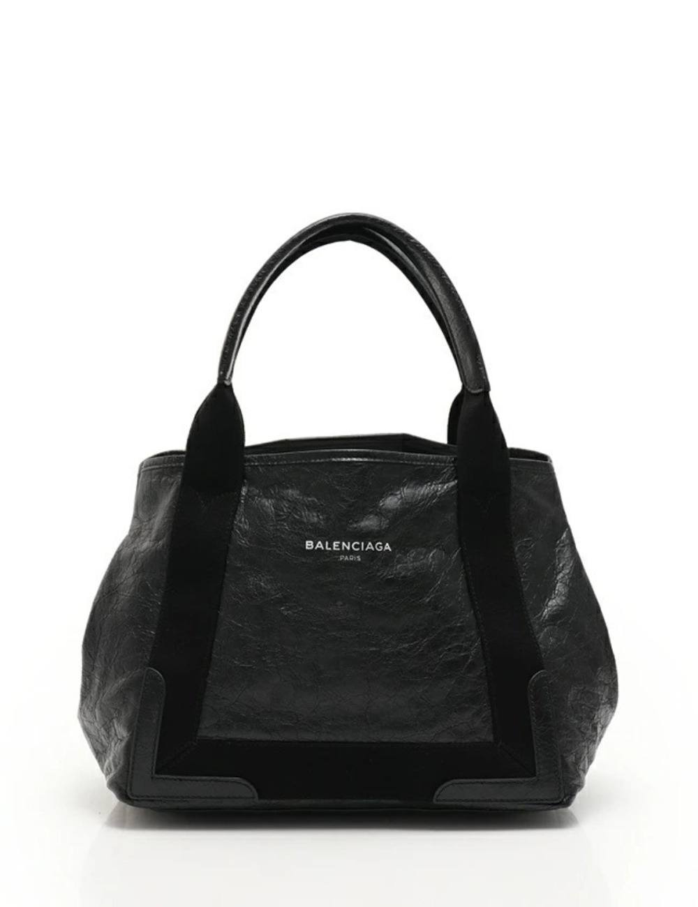 Balenciaga Tote Bag Navy Blue Cabas Black Leather Canvas Vector